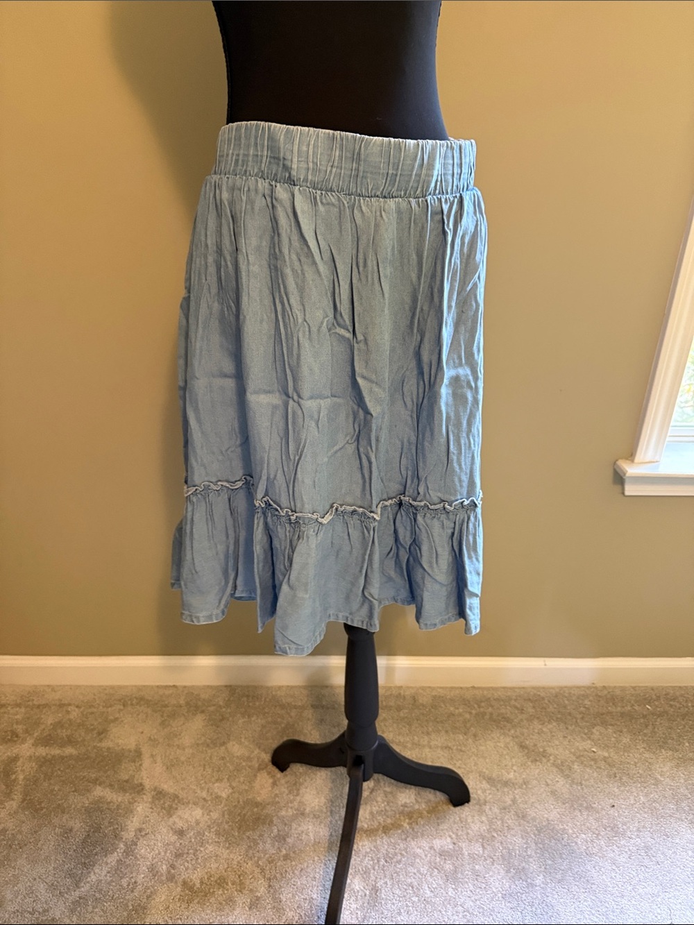 Light Blue Tiered Chambray Skirt
